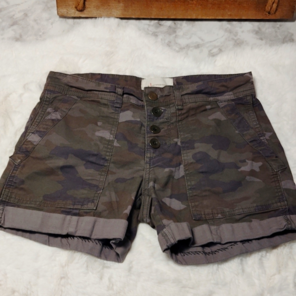 Anthropologie The Wanderer High Waist Button Camo Shorts NWT Size 26